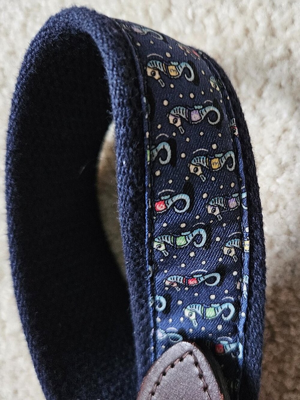 Vineyard Vines Kentucky Derby Seahorse Canvas Belt Navy Blue Brown Brass 32